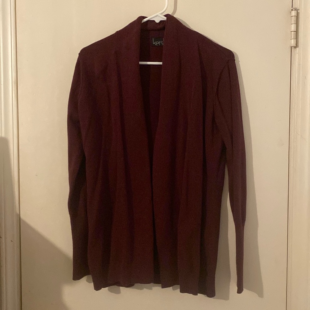 Burgundy open front cardigan sweater